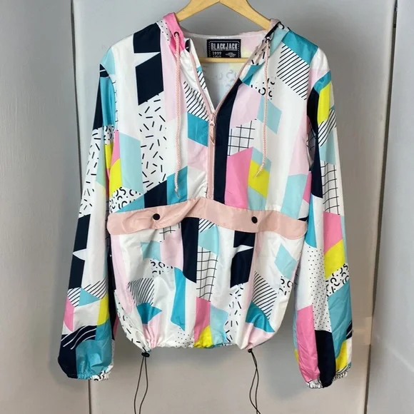 VTG Black Jack '99 USA 1/2 Zip Pullover Jacket Sz Medium Colorful Geometric - Picture 8 of 12